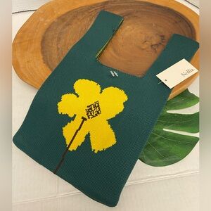 Nollia Green Flower Knit Tote Bag NWT